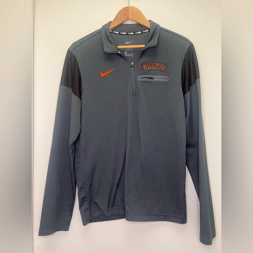Nike SF Giants Quarter Zip Pullover Gray Orange S MLB Baseball Athletic Top